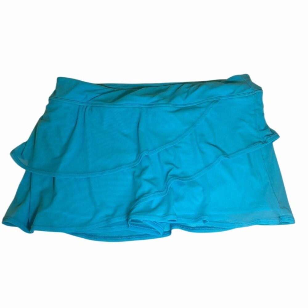 Coco Reef Swim Skort Bottom Womens Size L Turquoise Tiered Mesh Overlay